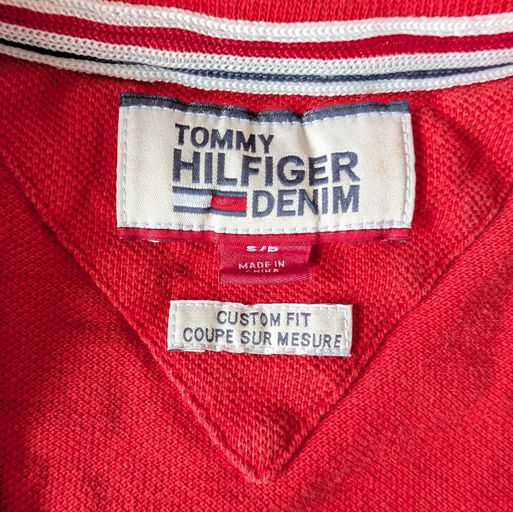 Vintage Style Tommy Hilfiger Denim Polo Embroidered Logo Red 90s Fashion Sz S image 6